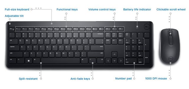cDell Wireless Keyboard and Mouse-KM3322W - US International (QWERTY)