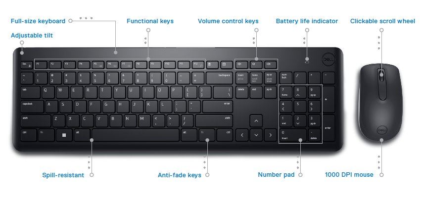 cDell Wireless Keyboard and Mouse-KM3322W - US International (QWERTY)